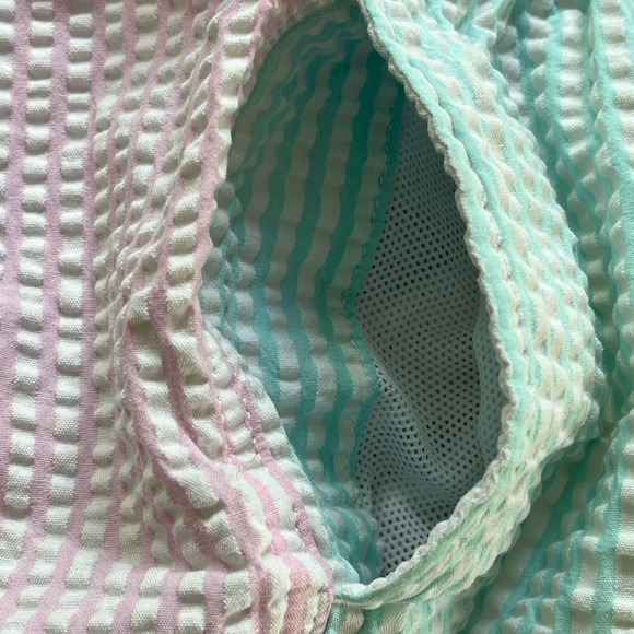 J.Crew Crewcuts Boys’ Seersucker Pink Blue Turquoise Stripes Swim Trunks Size 10 - Picture 9 of 13